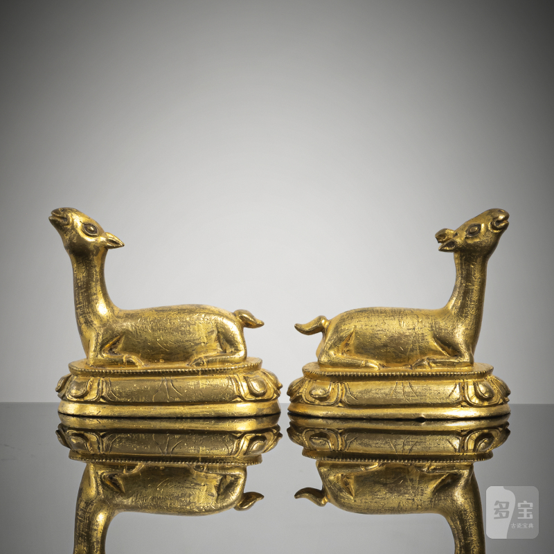 A PAIR OF GILT-BRONZE DEER - 图2